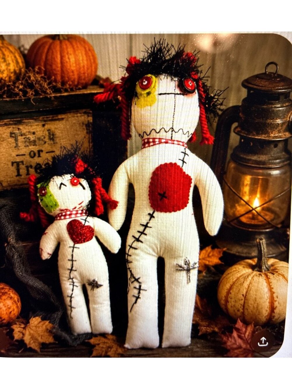 Handmade Halloween Rag Doll Pair Primitive Folk Art Creepy Cute OOAK 13" & 8" - Picture 12 of 15